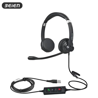 Dobbelt øre kablet USB -headset med mikrofonstøj Annullering